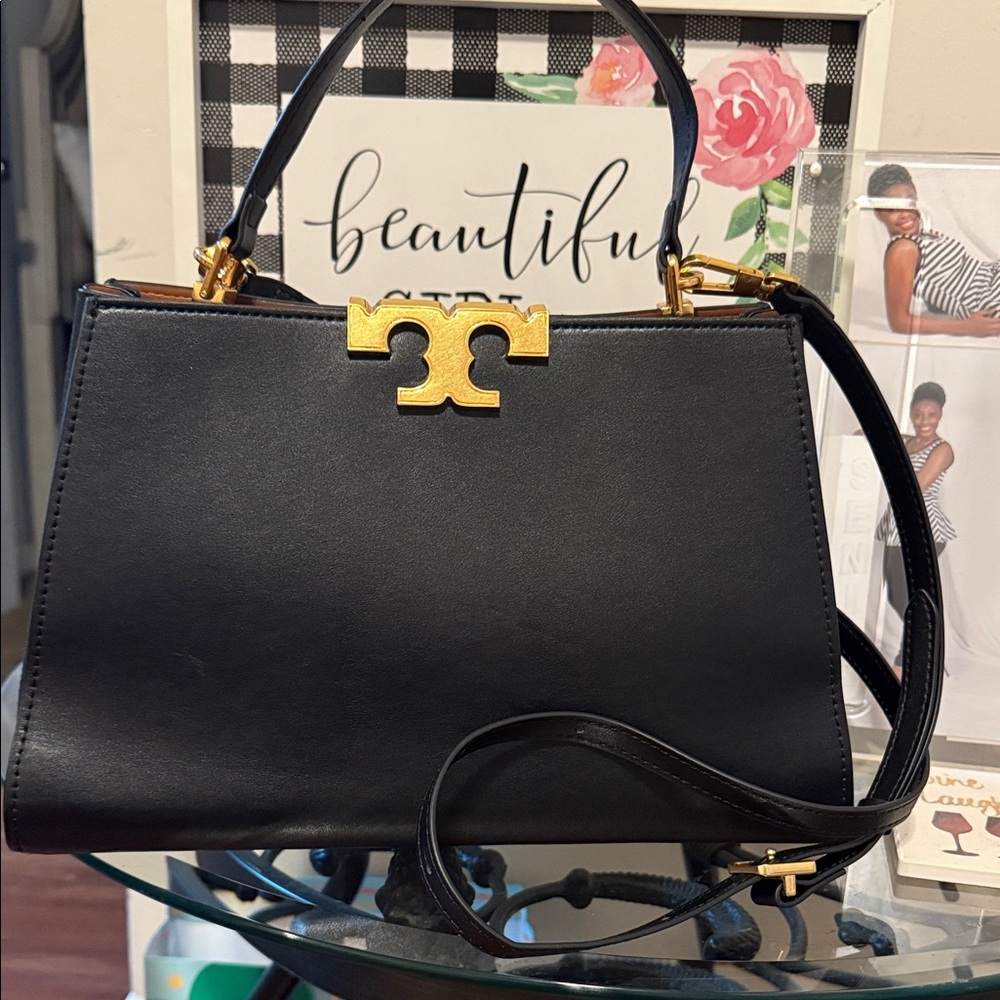 Tory Burch Black Satchel with Gold Accents